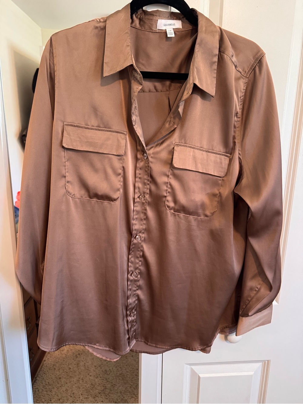 Equipment Satin Button-Down Shirt in Taupe Brown